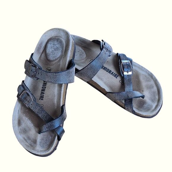 Cushionaire Luna Brown Strappy Comfort Sandals Leather Cork Footbed Women's 7M - Picture 1 of 16